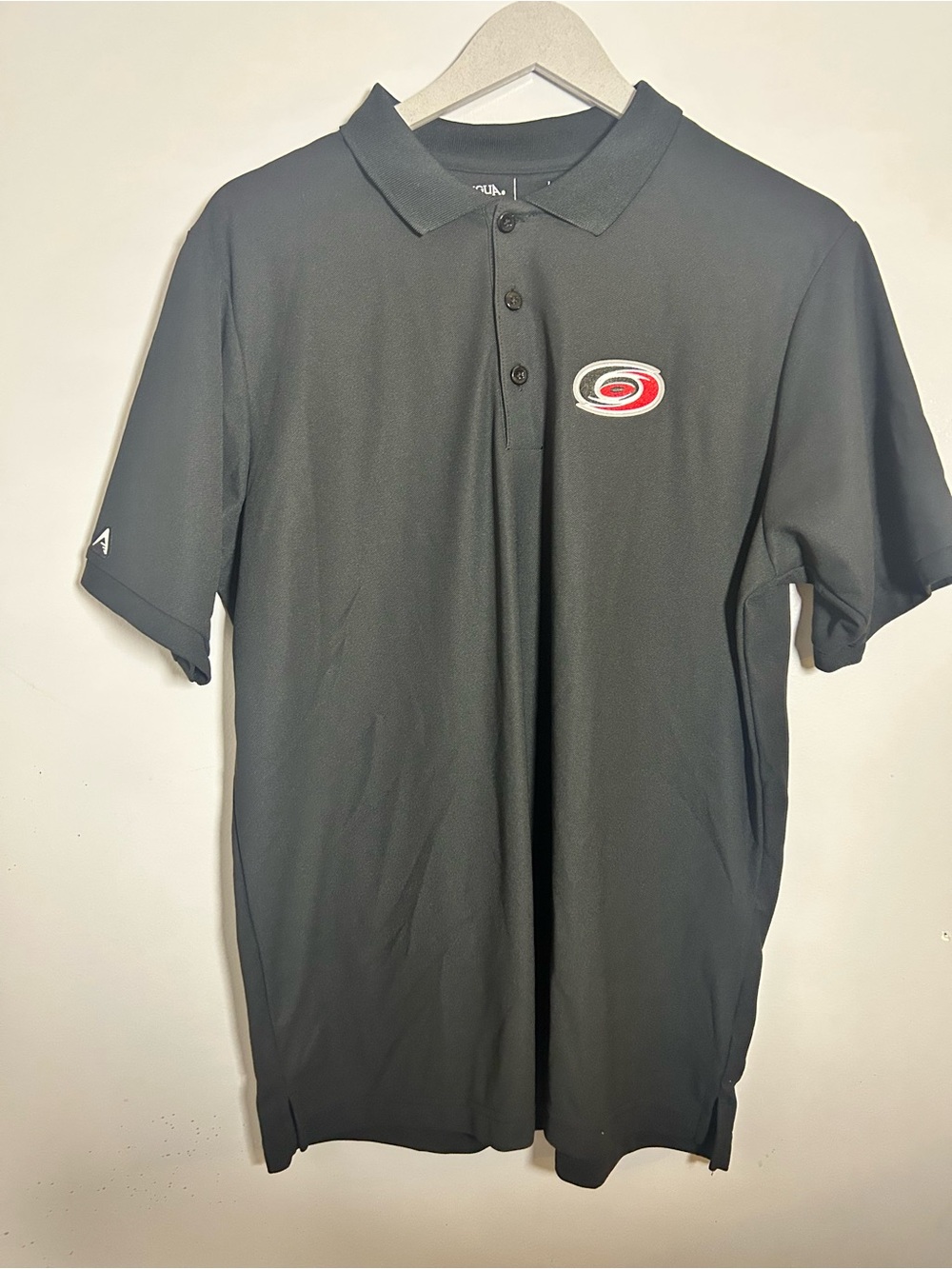 Antigua Black Polo with Red and White Logo - Men's